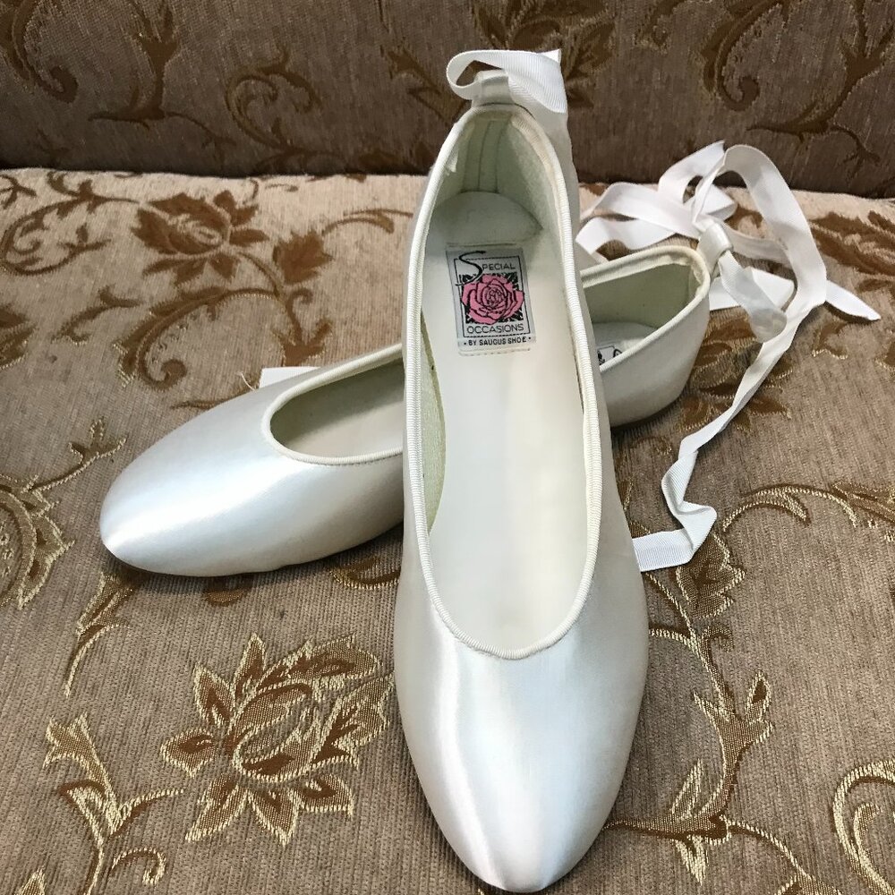 Dye-Able White Satin Ballet Flats with Ribbon